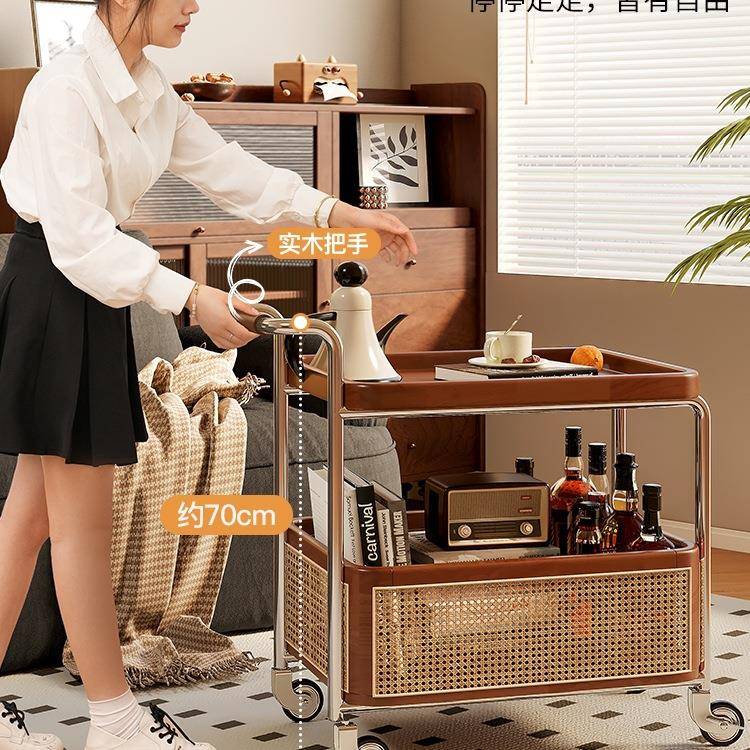 可移动边几推车客厅沙茶EYU几边发柜中古风小实床木头收纳置物架