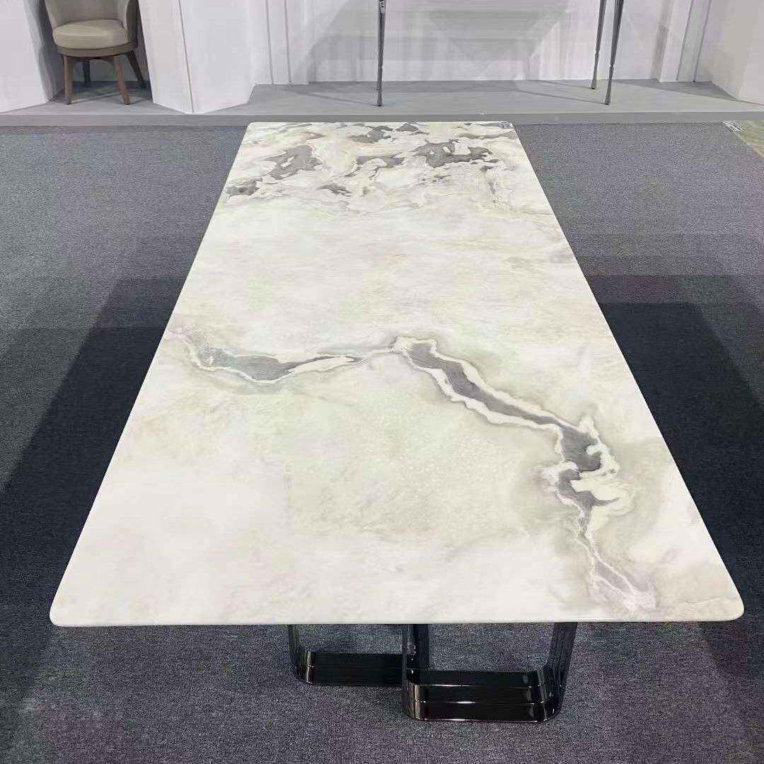圆桌转盘奢式石分迪白天然理石奢石KLR餐桌毕大加索意轻带奢