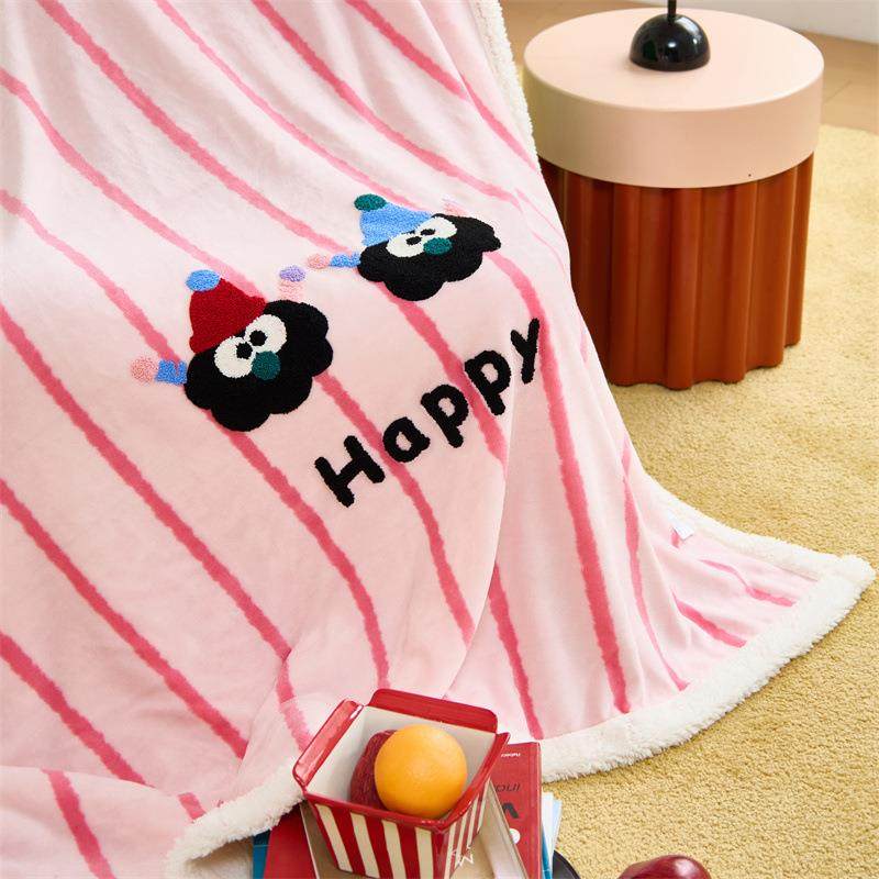毛巾绣双层毯毛毯学午睡毯子盖毯沙发宿毯舍卧室四绒生午休季9985