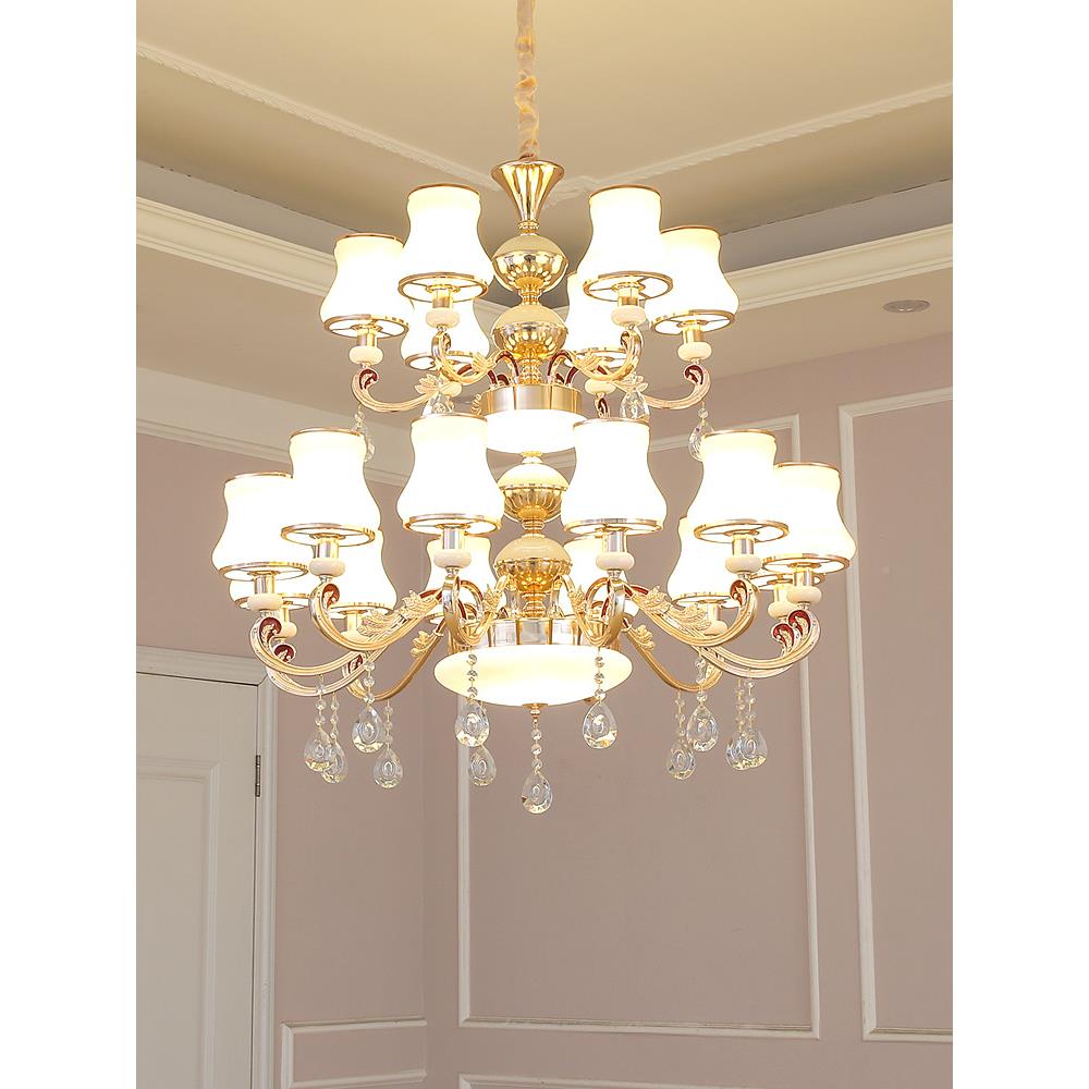 欧式复式楼客厅大见描述吊灯水奢华大跃气晶大灯别墅楼梯灯层楼中