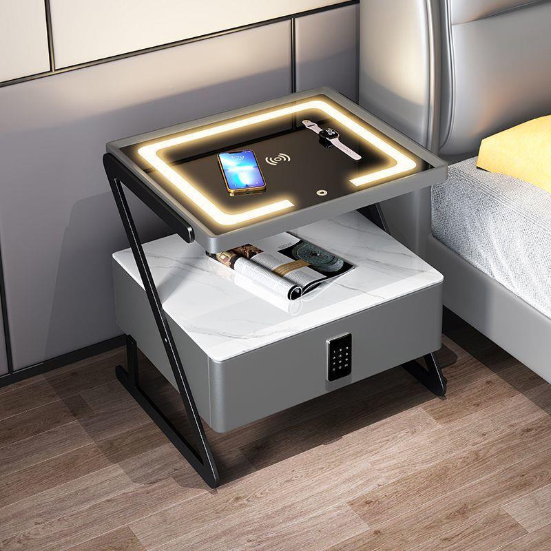 dde2025新款实木智能头柜520线现代床简约无电网红充卧室铁艺床边