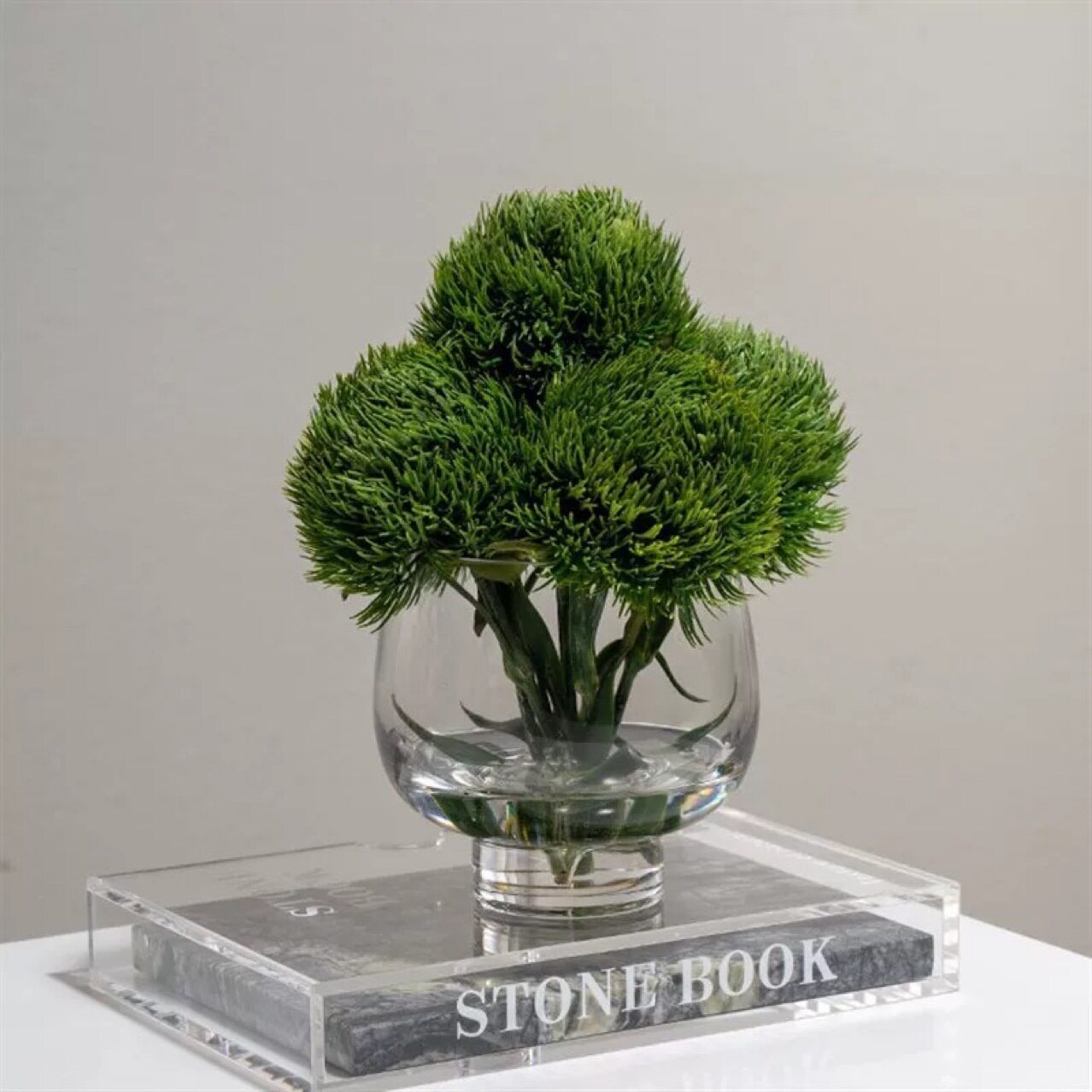 仿真绿毛球假花 透明玻璃花瓶套装 室内软装装饰仿真植物