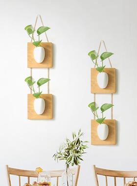 BV4墙面饰墙挂水培墙壁书挂件花瓶房餐厅壁挂插花器装原木T风QYO