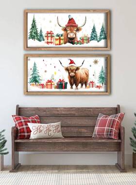 圣诞节木冬墙壁艺术圣诞高牛47890地场质景农场动物画现代季家居