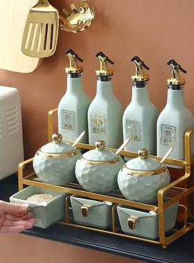 调味端油盐酱醋轻瓷奢调料罐家用高厨房陶收套纳盒LSX瓶装组合调