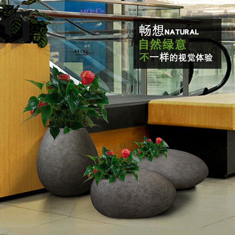 户外商场902超市式璃园林景摆观玻钢创意时尚玻璃钢欧仿石头花盆