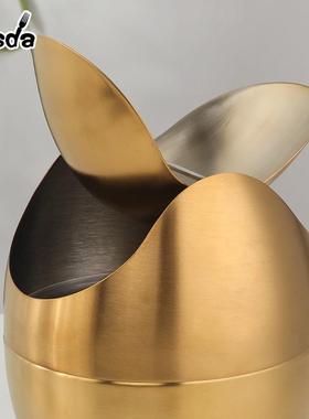 源304不锈钢蛋形垃圾头纳桶可爱家用桌面办公带盖摇摆收桌XTW纳收