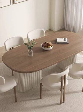 日式实餐桌椅组合家用长油方形奶木风客厅66668书桌一体松轻奢原