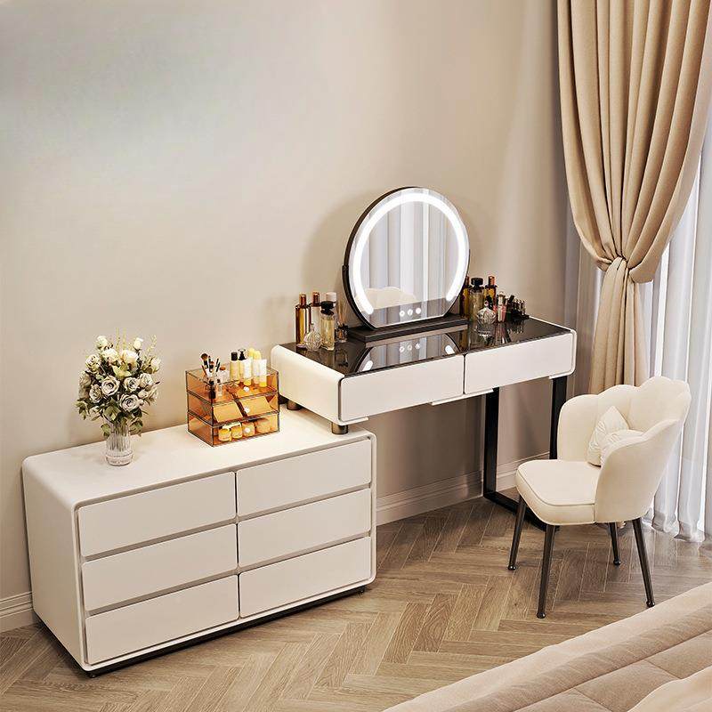 奶油风新岩板梳妆台室现代简约025款轻奢DCK小卧户型化妆2桌斗柜