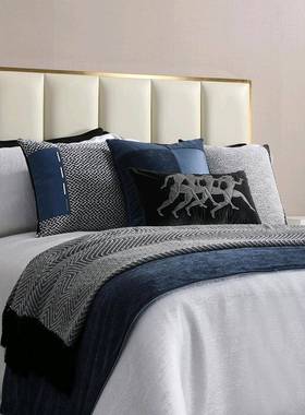 样用板间现售代简约蓝ANO灰色床上品十二件套楼部别家居软装墅可