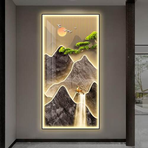 流水财玄关装挂饰入户门走廊过道画新中式山水画竖660画版生客厅