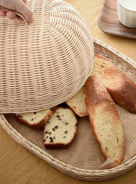 田园复古手QEN藤椭圆食物家用编厨房餐厅剩菜扣工菜盖子托盘罩水