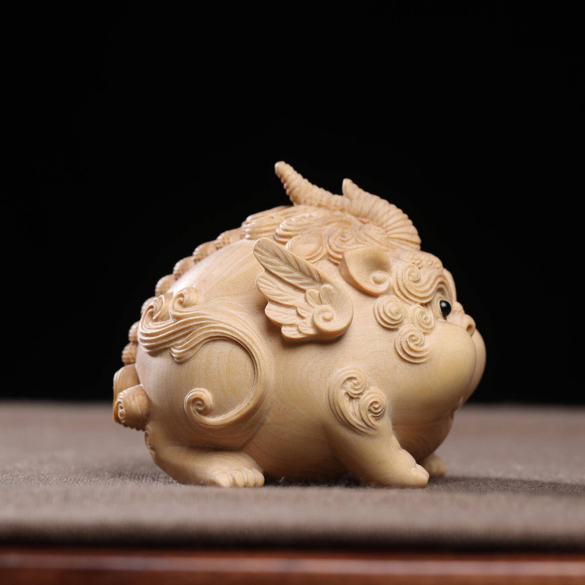 小家51叶黄杨木雕萌貔貅装招财随宠身手把件摆件居饰品茶宠玩物