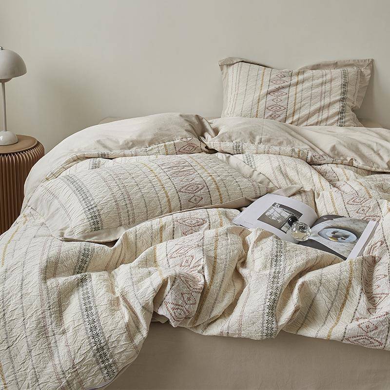 美式复古波西米风格全棉提花四件610亚套纯棉4件被套床单改套可床