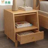 纯实SJZ木床柜代简约小现型用家卧室中古风胡桃木色主头卧床头柜