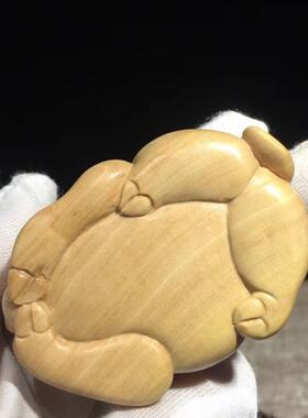 小雕叶黄趴杨趴猪手把件6EQP×4×cm木厅雕刻摆饰摆件客工艺品