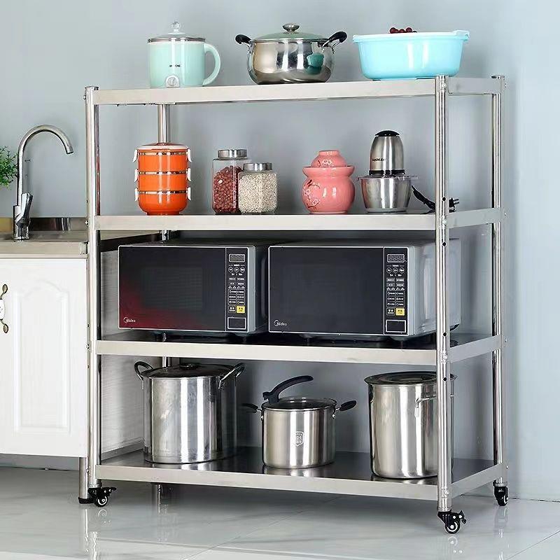 TWG不锈钢厨房置物架轮子微三层可炉移动波烤箱多层滑轮架子明带