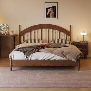 全实木温床中古风主卧法式莎复古双人大床新中式胡桃木89079色竖