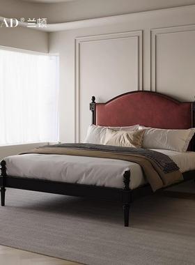 美式古风复双实木高背床现代油简约法64750式奶风黑色烤漆主卧人