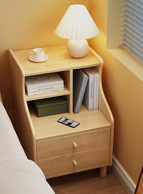 YZS实木床柜白色简约家用型储物小收纳柜卧室夹儿头童缝床边柜置