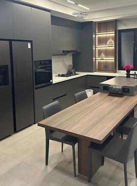 可缩岛台餐桌一体现代35560简约多木功能奢岩板伸实轻中岛台家用