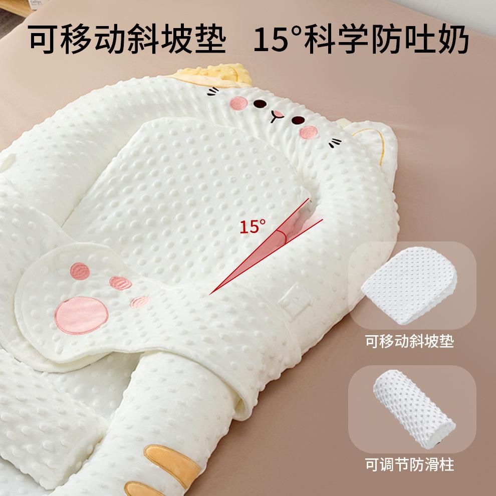 婴5867儿卡通床床套装仿睡携床可生移动婴儿床宝宝防压便式床中白