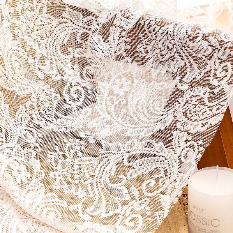 法式浪漫蕾丝白色帘窗帘纱台打孔安装卧室飘阳帘透918光不透免人