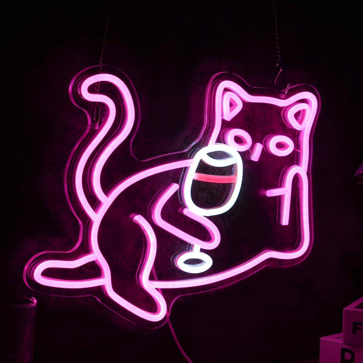led霓霓虹灯背板小猫喝酒超透明亚克力虹70984灯摆件节日围氛灯亮