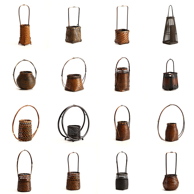 竹编花器复古竹编插花篮花道工艺品便携式客厅创意小竹篮花瓶摆件