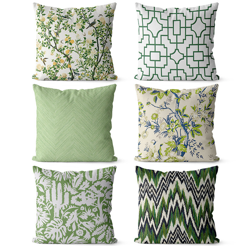 中式花鸟图案棉麻双面抱枕套沙发装饰靠垫床头大靠背腰枕定制尺寸