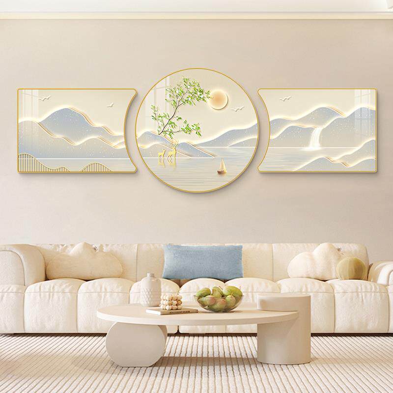 奶油风客厅装饰画背有靠山壁画寓意好三联画高级感沙发背景墙挂画