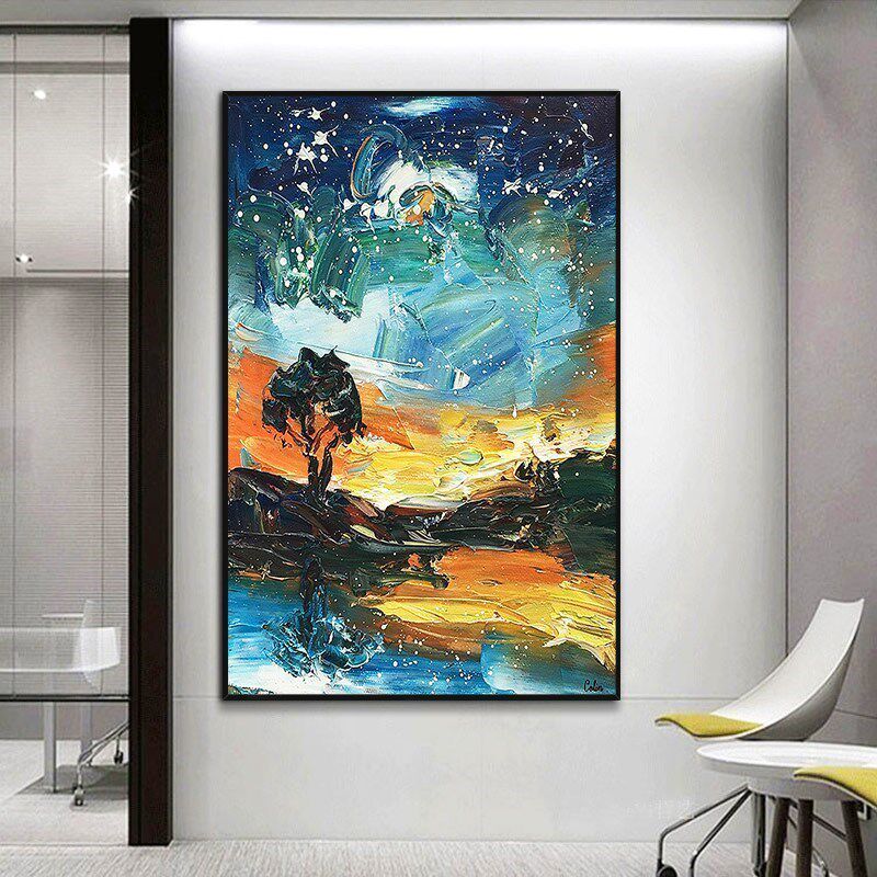 梵高手绘星空塞奈河畔的油画客厅玄关过道走廊装饰画大幅现代挂画