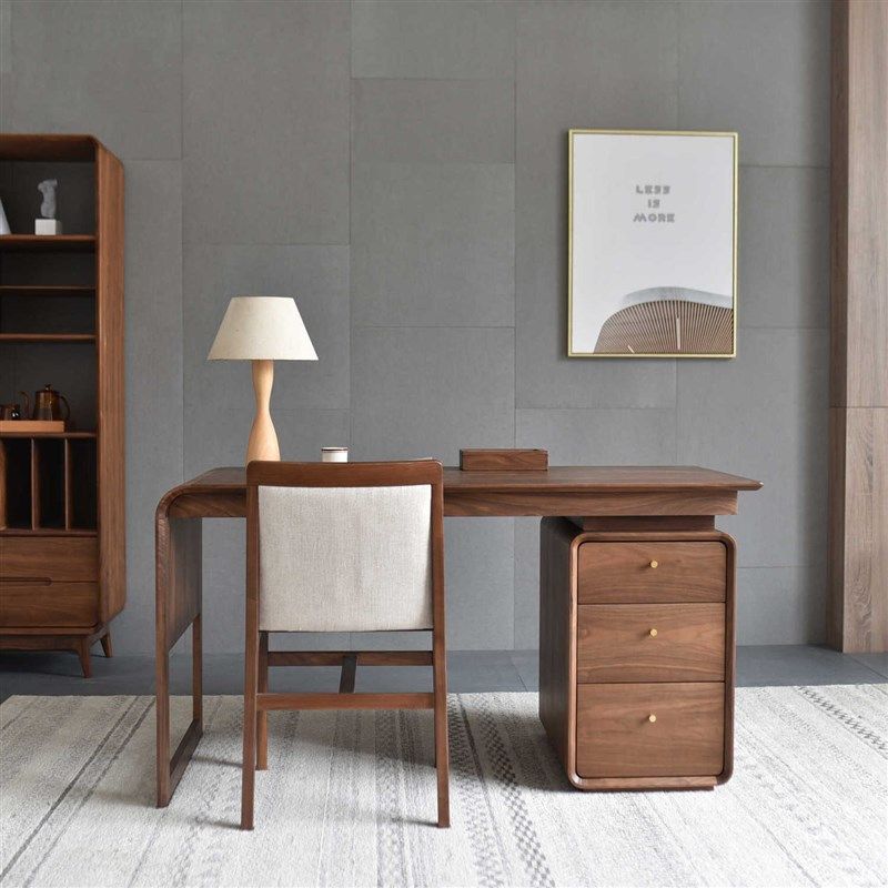 北美黑胡桃木全实木书桌简约现代带抽屉办公桌书房写字桌电脑桌子