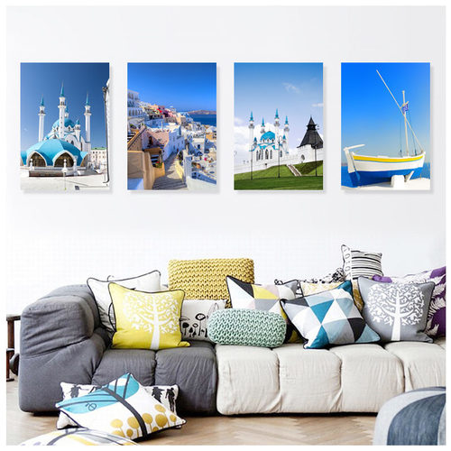 简约无框画楼梯间挂画地中海风格大海风景壁画餐厅卧室饭厅墙面画