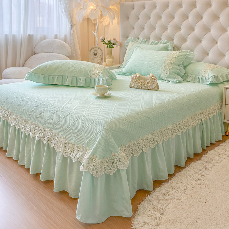 夏天高端A类冰丝凉席三件套公主风花边床裙夏季可机水洗空调席子