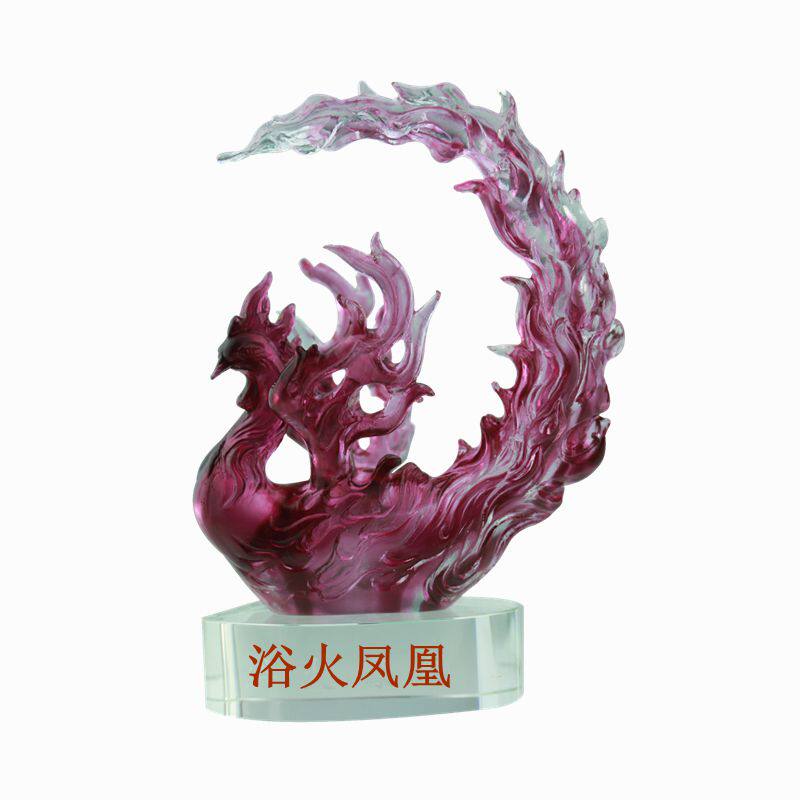 中式浴火凤凰水晶桌面摆件