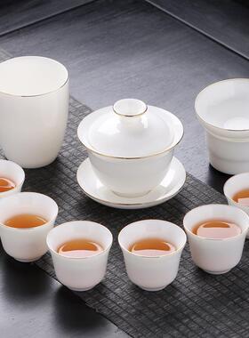办26545羊脂玉白瓷功夫茶具套装用公泡茶壶盖碗家茶杯瓷陶高档轻