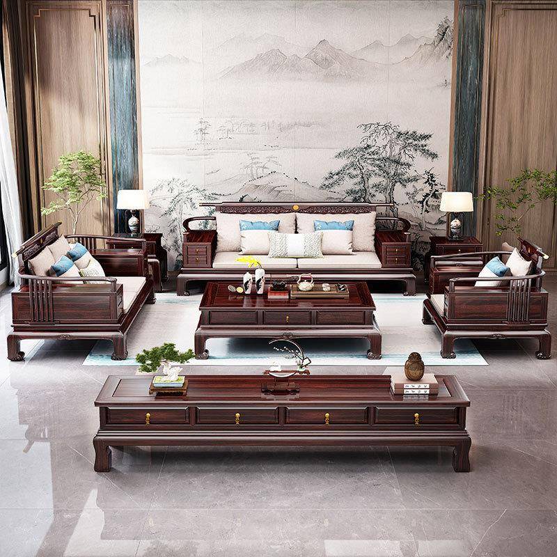 新中式乌金木实几电视直茶柜沙发组合中G009沙发国风冬夏木双款客