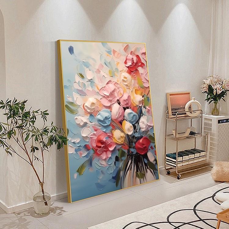 厅装饰画肌理感画花卉沙发后585007背景画客高挂级感落地画大气玄