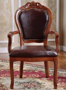 实木桌椅欧手式实木餐椅酒店53782餐茶楼休闲餐扶椅餐厅皮凳子