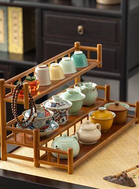 茶杯架子中小型博古架茶具茶壶收示纳桌架面摆件复古置物架F98SJH
