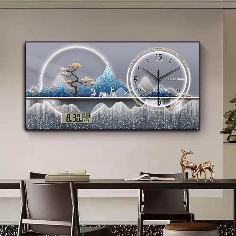 轻奢新款代背餐厅530装画家用万年历钟表现客厅景墙电子饰挂钟画