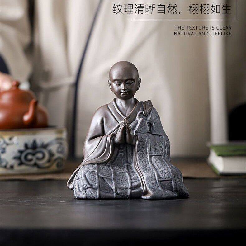 创意家居陶瓷小和尚茶宠摆件禅意小僧人物小沙弥中式客厅玄关装饰