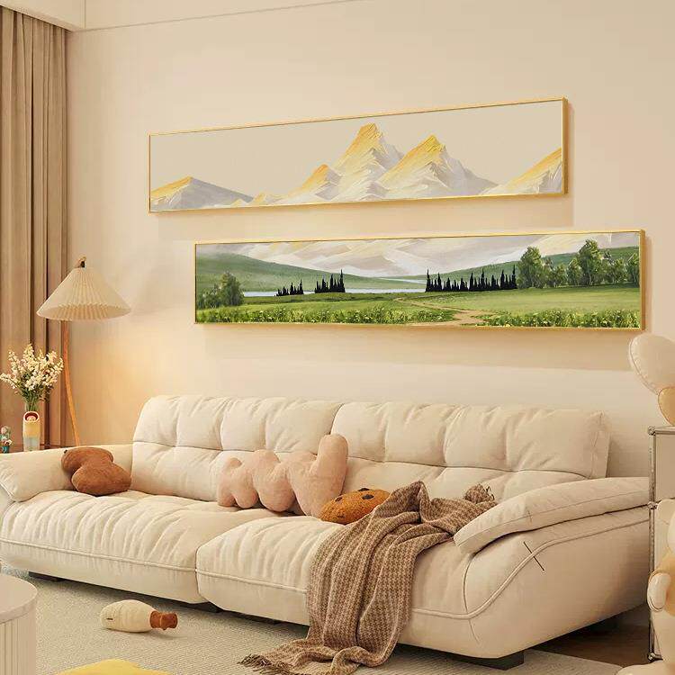 幅北欧客厅装饰画沙发背景墙横奶长条风壁画油al202308景山水卧室