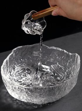 大号锤纹玻璃茶洗纯手工加厚耐热茶玻水洗茶73312杯笔水盂彩盒包