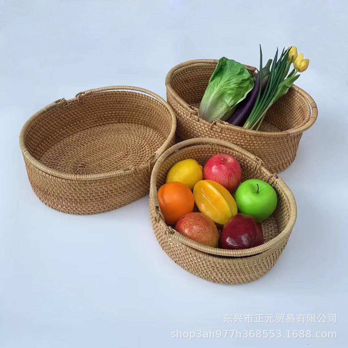 藤编花收纳篮带厅提提篮手水果篮插篮客家用几水果盘茶零食面包提