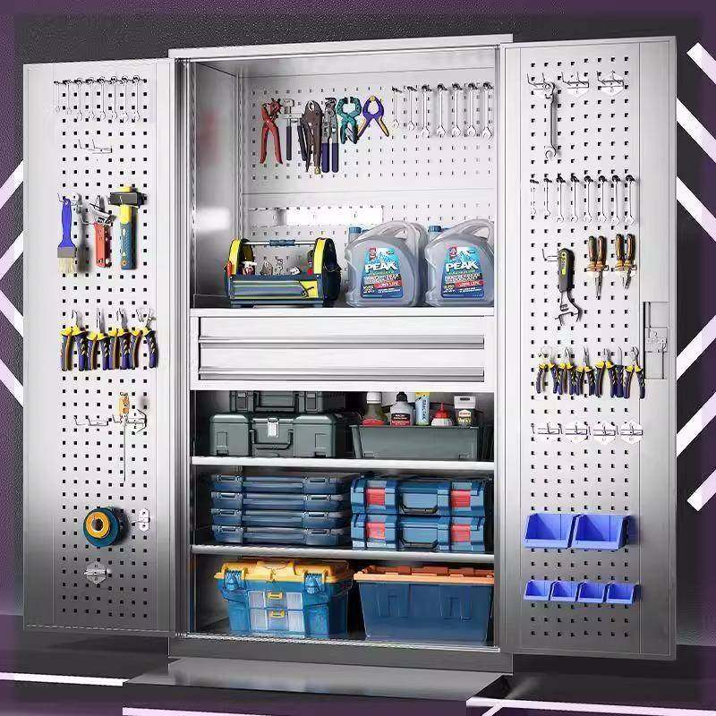 304SY-22335锈钢重型工不具柜修车间工具收纳柜工具箱双汽开门五