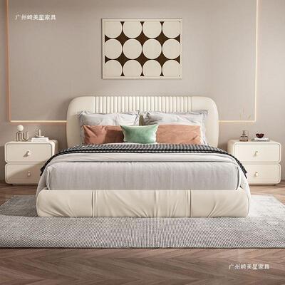 家用FLO现木代简约红网公主风轻奢皮质卧收纳柜室免安装全实床头