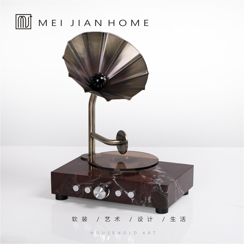 现代简约金属大理石音响功放留声机摆件样版房展厅橱窗售楼处饰品