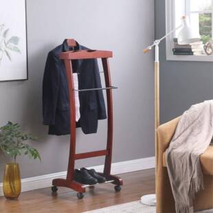 瑞真家居实木衣帽架落地卧室办公室衣服架子简约现代挂衣架带轮子